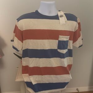 Ralph Lauren Double RL Short Sleeve Striped Pocket Tee in Blue, Rust & Cream